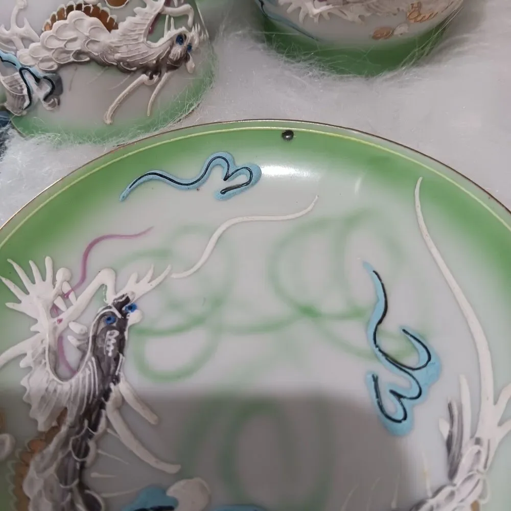 Vintage Hand Decorated Japan Green Moriage Dragon tea set